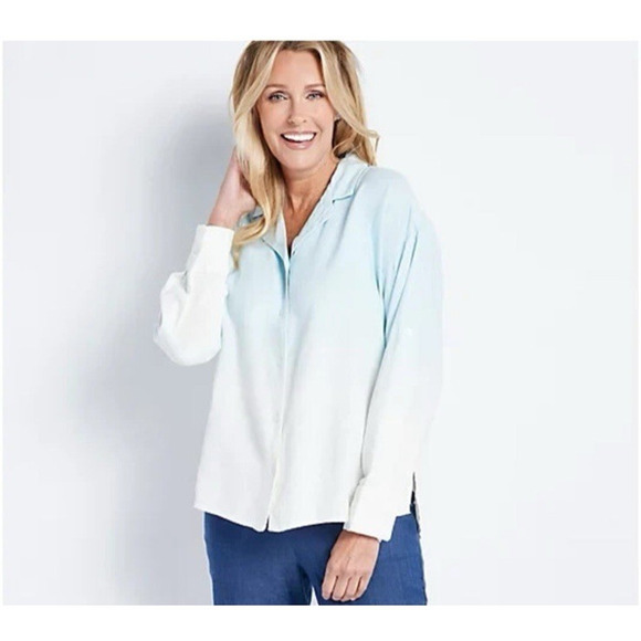 Jason Wu Dip Dye Linen Button Front Shirt Sky Blue XS Ombre Long Sleeve - Picture 1 of 7